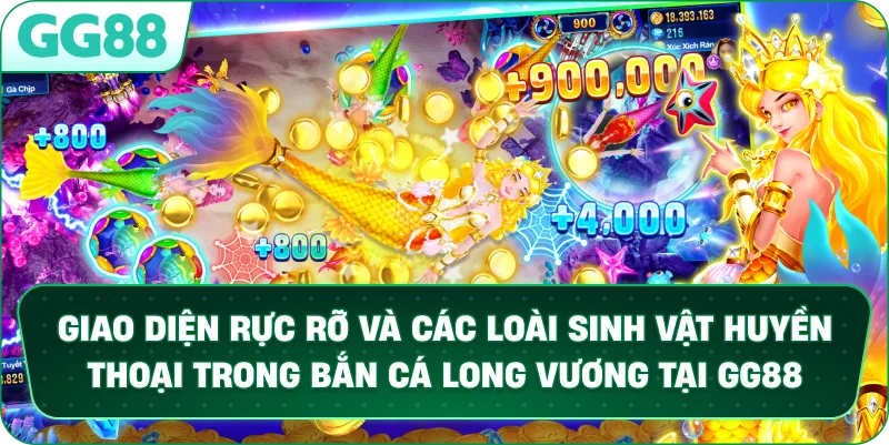 Giao diện rực rỡ và các loài sinh vật huyền thoại trong Bắn Cá Long Vương tại GG88.